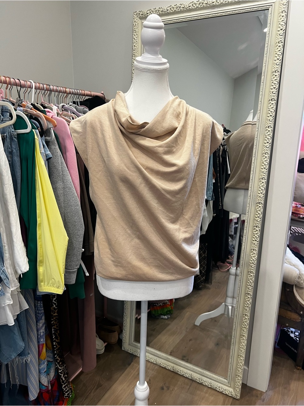 Zara Sleeveless Cowl Neck Sweater Top - Beige